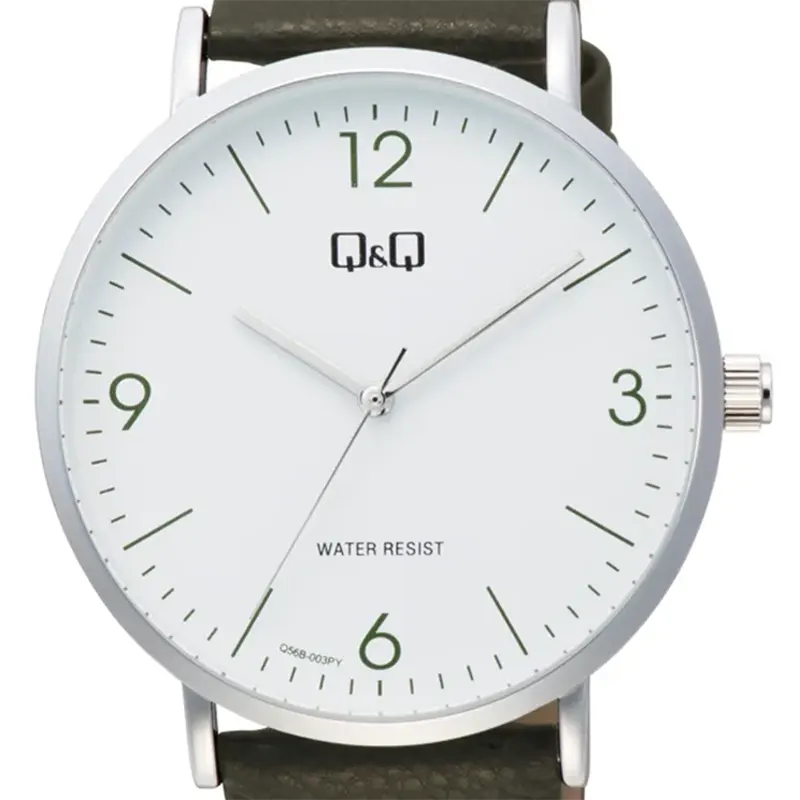 Q&Q White Dial Quartz Leather Band Men's Watch- Q56B-003PY